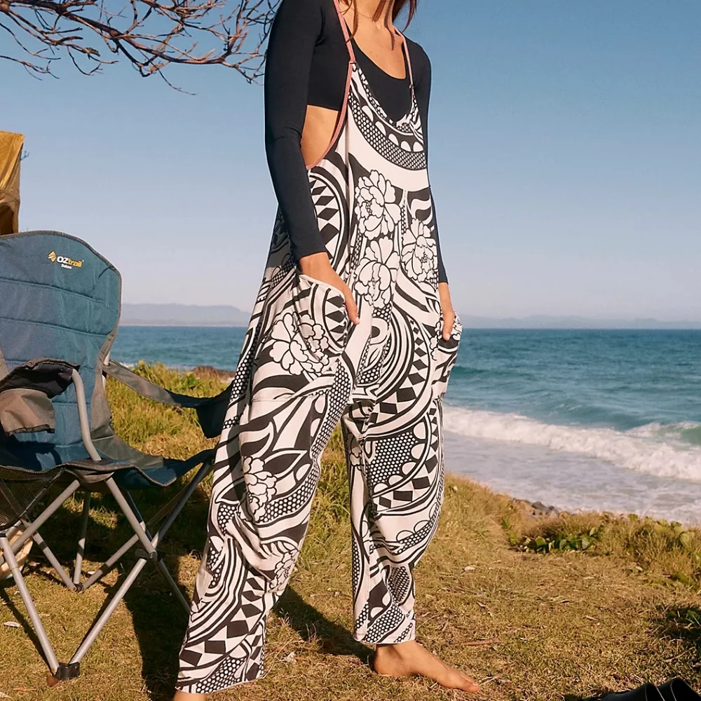 New FP Movement Free People Hot Shot Onesie S Padma Black Printed Combo Jumpsuit - Picture 9 of 16